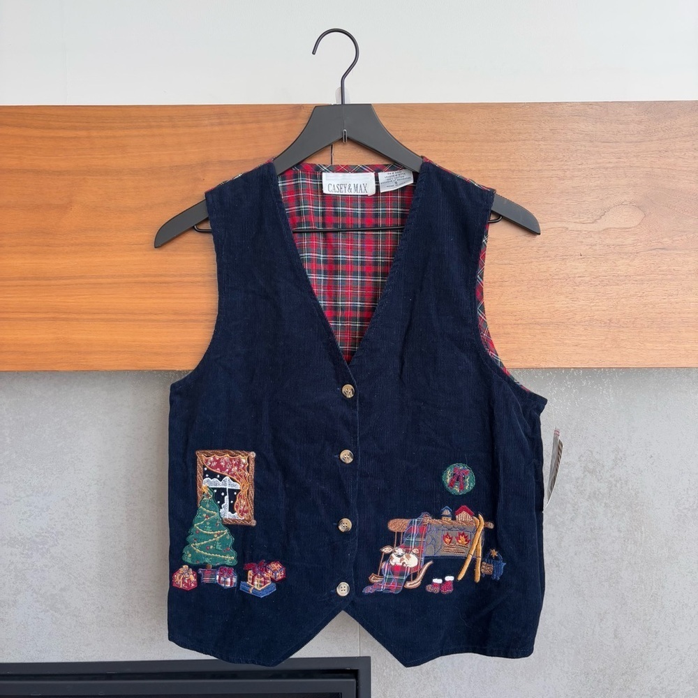 NWT Vintage Casey &‎ Max Embroidered Holiday Vest, Size S